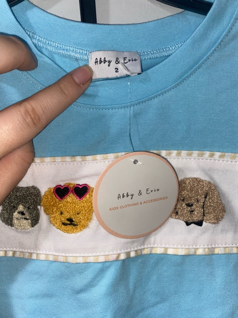 Light Blue Kids Set with Animal Smocking - Picture 3 of 6